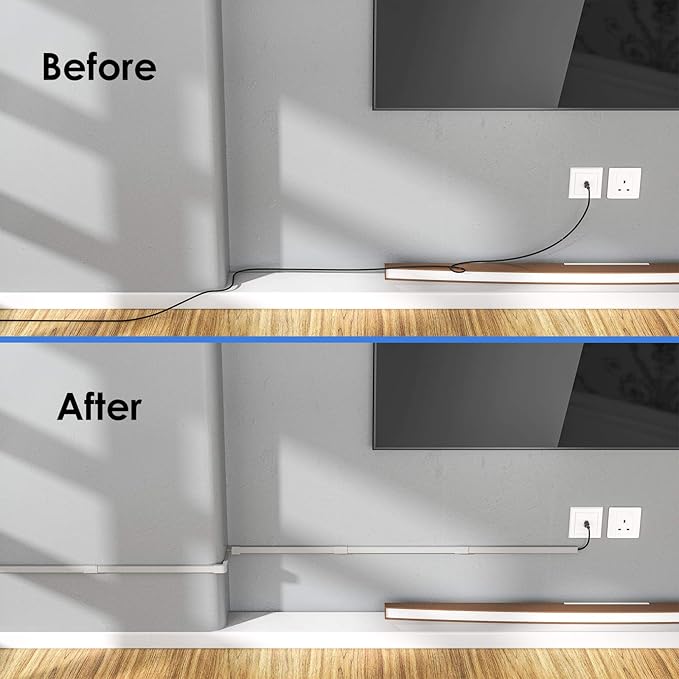 Yecaye Grey Cord Hider, One-Cord Channel Cord Cover on Wall, Cable Management Kit, Wire Covers for Cords, Cable Raceway, W0.59in H0.4in, Grey