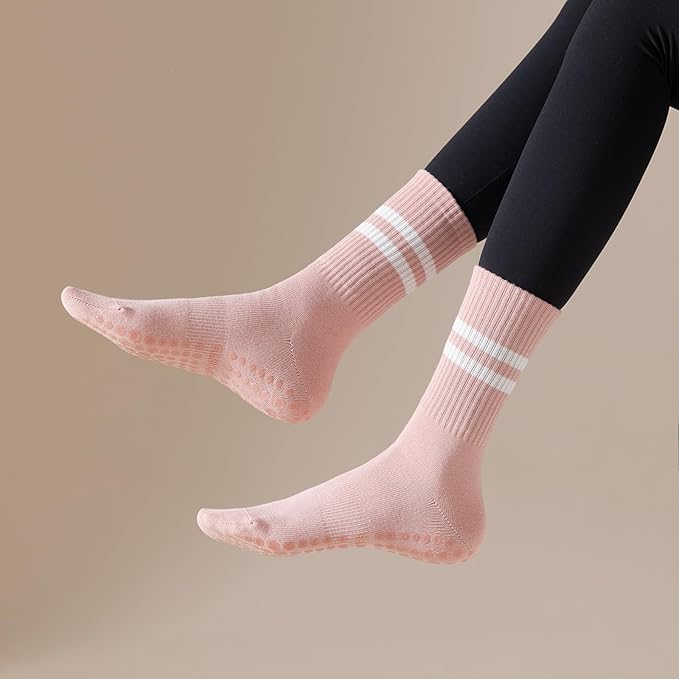 Yoga Socks with Non-Slip Grips for Women - 4 Pairs Pilates, Barre, Gym, Dance Workout Anti-Skid Socks