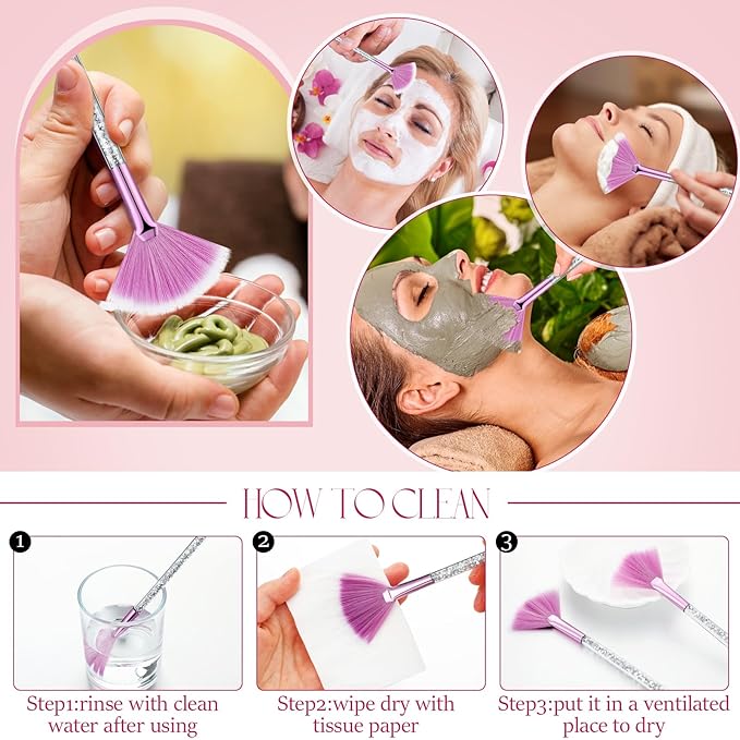 9 Pieces Facial Fan Mask Brushes, Soft Facial Applicator Brushes Tools for Peel Glycolic Makeup for Mud Cream(Purple, Silver)