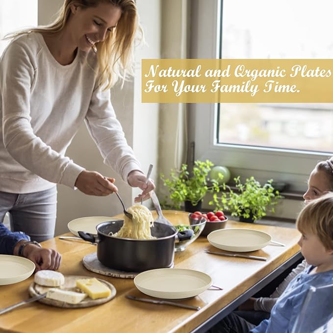 Wheat Straw Plates - 8 Inch Unbreakable Dinner Plates Set of 8 - Dishwasher & Microwave Safe Plastic Plates Reusable - Lightweight Small Plates for kitchen,R.V. (Beige)