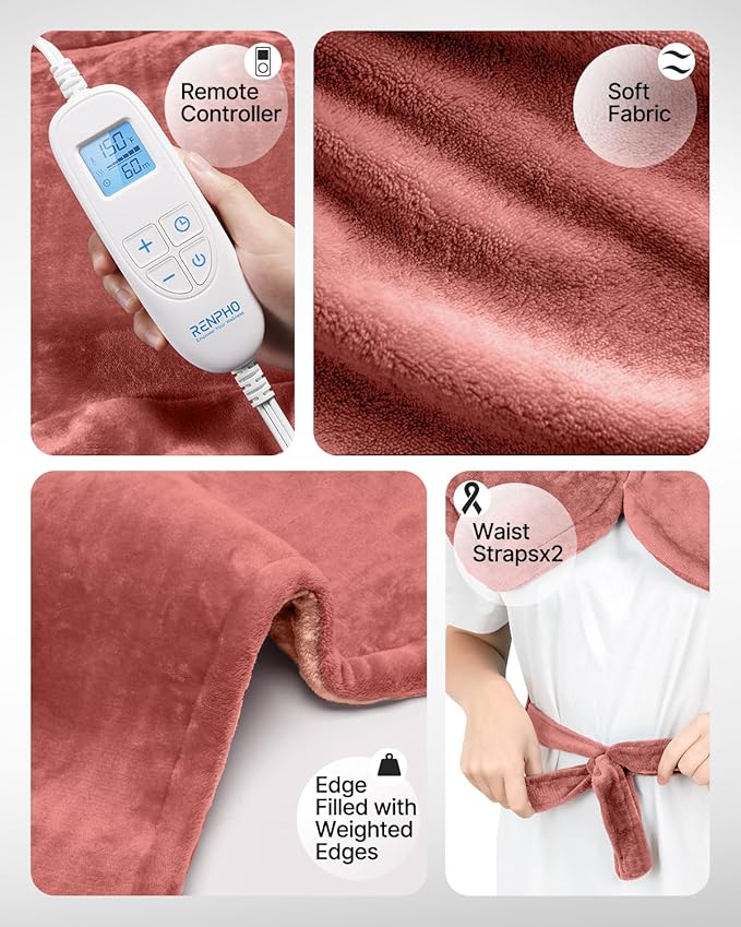 RENPHO Electric Heating Pad for Back Pain Relief, Birthday Christmas Gifts for Women Men Mom Dad Seniors, FSA Eligible, Heat Pad for Neck and Shoulders, Fast Heating, 24"x33", ETL Certified, Pink