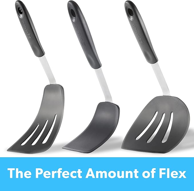 DI ORO - Chef Series FLEX Silicone Spatula 600ºF Heat-Resistant Flexible Silicone Rubber Turner Spatulas (3-Piece Set)