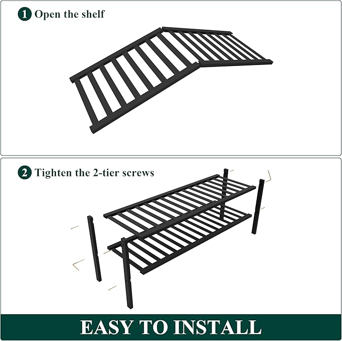 Smiry Bamboo Shoe Rack for Closet, 2 Tier Long Wooden Stackable Shoe Organizer, Free Standing Shoes Storage Shelf for Entryway, Front Door Entrance, Black