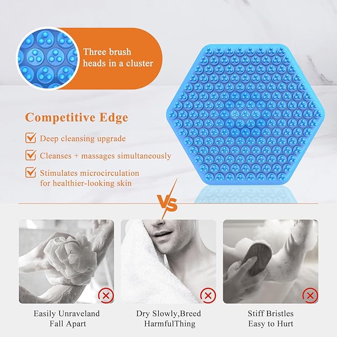 VWMYQ Silicone Face Scrubber for Men, Gentle Exfoliator Pad & Massager, Facial Cleansing Brush Silicone Face Wash Brush Removes Dead & Dry Skin (Blue)
