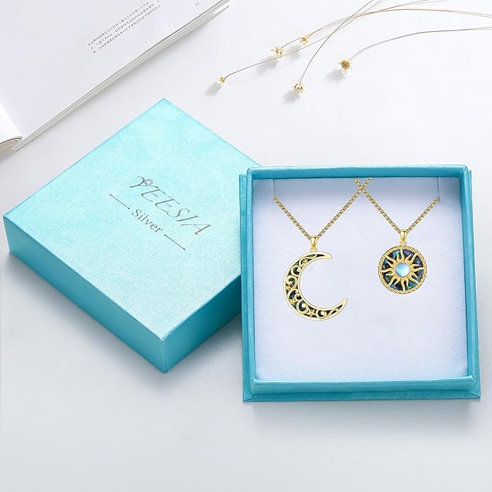 Yin Yang Necklaces 925 Sterling Silver Friendship Sun Moon/Mountain/Dolphin/Tree of Life/Flower/Wings Pendant Necklace Moonstone Abalone Opal Jewelry for Women Men Couples