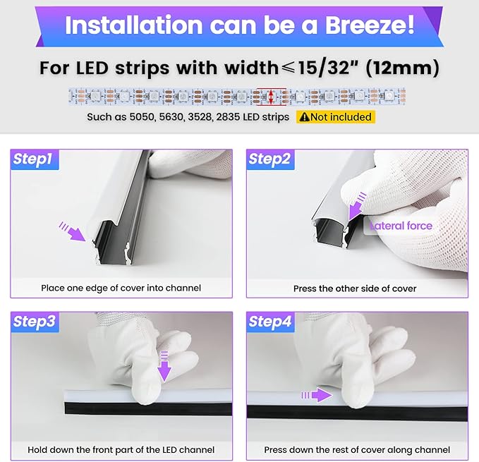 Muzata 10Pack 3.3FT/1M Excellent Spotless LED Channel System with Milky White Cover Black Aluminum U Shape LED Strip Diffuser Channel U108 BW 1M