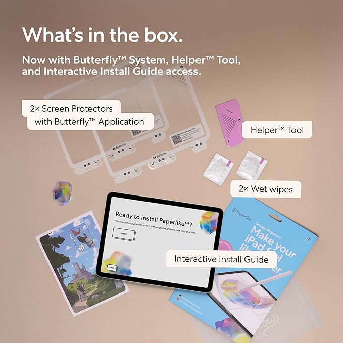 Paperlike 3 Screen Protector (2x) for iPad Pro 12.9” (2018-2023) – True Paper-Feel, Bubble-Free Install (Butterfly), Protects Pencil Tip