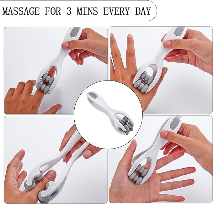 Finger Massager for Arthritis, Dual-Sided Finger Massager Roller Grey Acupressure Tool for Hands Palms Wrists Relieve Pain Stress