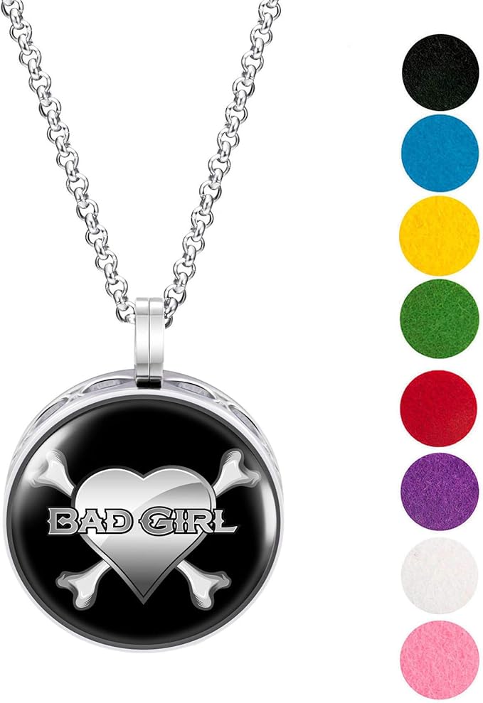 Wild Essentials Bad Girl Enamel Finish Essential Oil Diffuser Necklace Gift Set - includes Aromatherapy Pendant, 24" Stainless Steel Chain, 8 Color Refill Pads