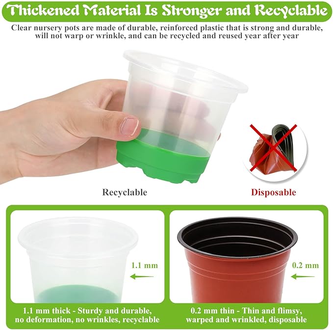 Caffox 55PCS Reusable Seed Starter Kit Includes 30 Packs 3.5" Clear Nursery Pots with Silicone Base, Repotting Mat, Gardening Gloves, Plant Labels and Seedling Tools for Easy Transplant