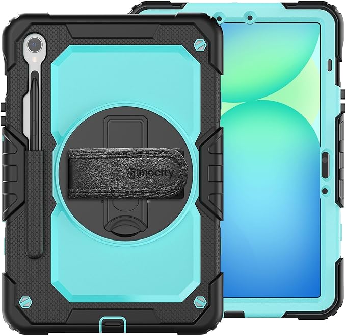 Timecity Case for Samsung Galaxy Tab S10 FE/ S9 FE 5G 10.9 Inch/ S9 11 Inch - Heavy Duty Protective Cover with Screen Protector, Rotating Stand, Shoulder Strap & S Pen Holder | Kids-Friendly, Blue