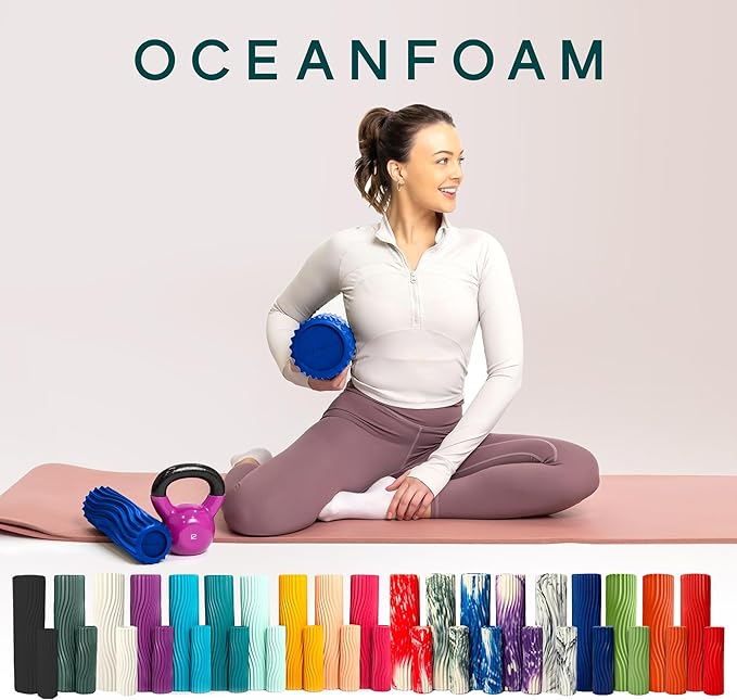Oceanfoam Ripple Travel Foam Roller (11" x 3.35") Firm Mini Foam Roller for Physical Therapy, Deep Tissue Massage, Back Pain - High Density, Ergonomic Wave Textured - Yoga, Exercise (Royal Blue)