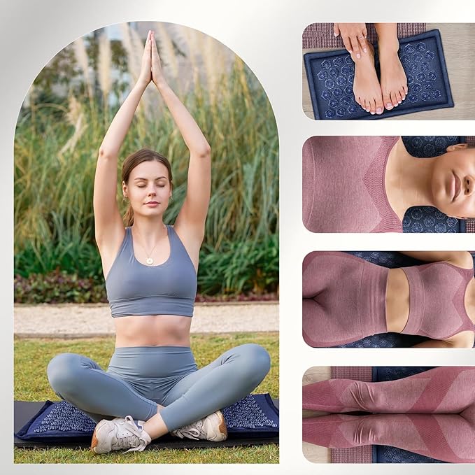 LadyRosian Acupressure Set for Back and Neck Pain Relief, Muscle Relaxation Stress Relief Acupressure Mat and Pillow Set with Bag (Navy Blue)