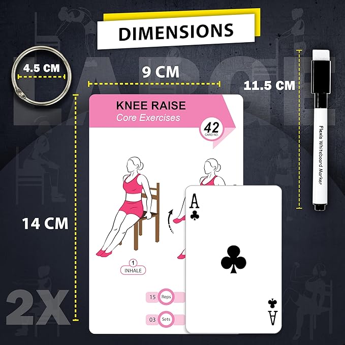 Chair Yoga Workout Cards – 58 Seated Exercise Cards for Strength, Flexibility & Weight Loss | Includes Postures, Instructions & Breathing Tips | Free Ring & Dry-Erase Marker to Customize 28 Day Chair Workout Chart