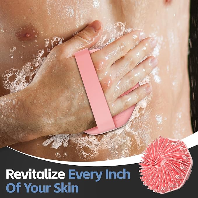 Silicone Body Scrubber 2 Counts, Exfoliating Body Wash Scrubbers Exfoliator, Shower Body Brush for Effective Showering Exfoliation and Gentle Massage (Black+Pink)
