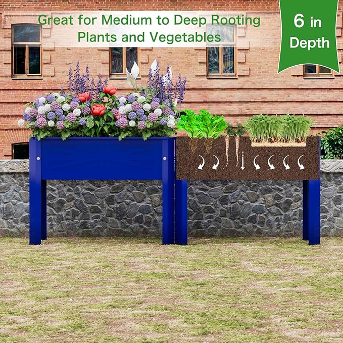 Raised Garden Bed with Detachable Tall Legs Elevated Metal Planter Box for Growing Fresh Herbs Vegetables Flowers Succulents&Other Plants for Outdoor Backyard Patio Deck Balcony Blue
