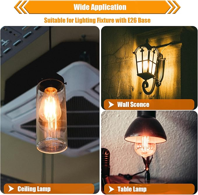 16 Pack LED Edison Bulbs 40W Equivalent, Dimmable 4 Watt Filament Bulb, 2200K Amber White ST19 Light Bulb, 450LM E26 Vintage LED Bulbs for Ceiling Light Fixtures