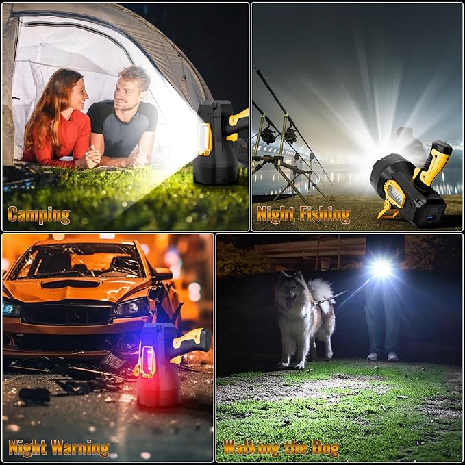 Rechargeable Spotlight, 990000 Lumens Super Bright Led Spotlights Flashlight with Cob Light & Foldable Tripod, 10000ɱAh Spot Lights Long Runtime, Handheld Spotlight for Hunting Boating Outdoor