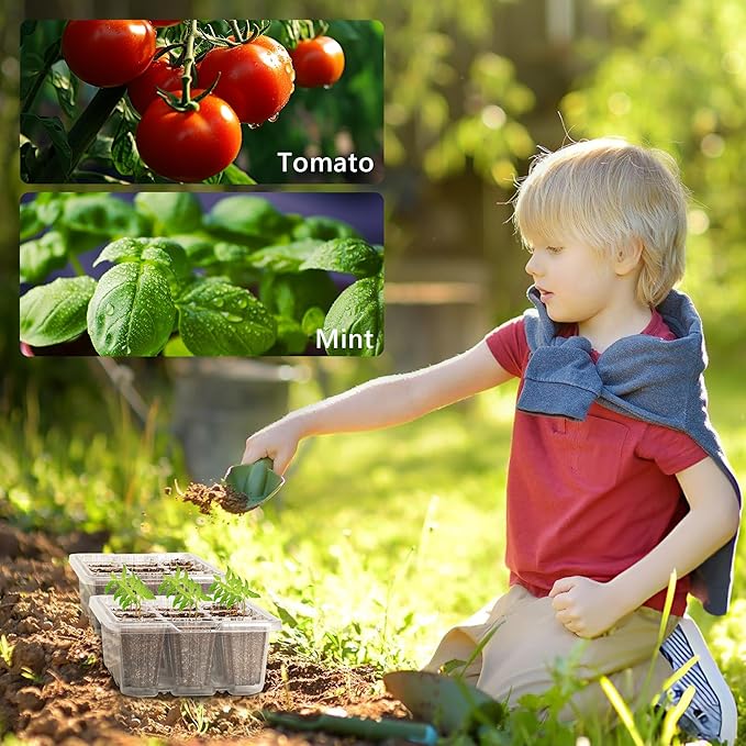 Bonviee 10 Packs Seed Starter Tray with Elevated Lid, 120 Cells Thicken Seed Starting Trays Kit with Adjustable Humidity Vent, Clear Cell Tray and Heightened Lids for Greenhouse & Gardens, Clear