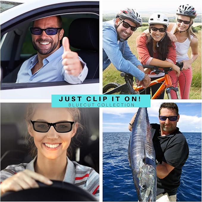 BLUE CUT Clip on Polarized Night Vision, Driving Sunglasses UV 400 Blocker To Wear Over Prescription Glasses