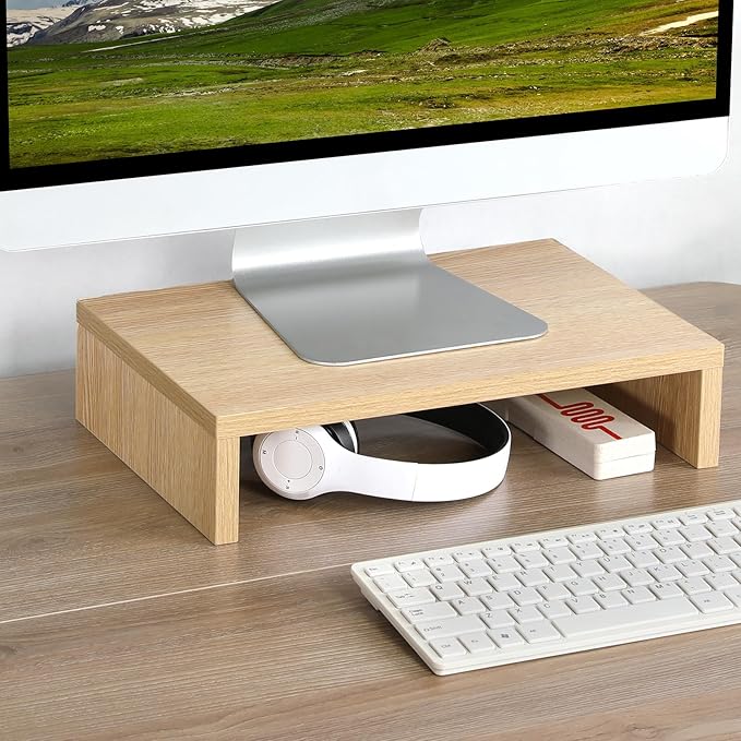 TEAMIX 14.2 inch Monitor Stand Riser, Wood Monitor Riser with Storage for Desk Small Monitor Stand TV/Screen/PC/Laptop Riser Computer Stand Desktop Shelf (Maple-14.2 inch)