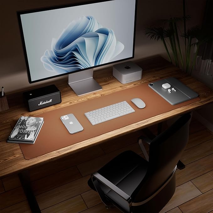 Aothia Leather Desk Pad Protector - Large Mouse Pad, Office Mat, Non-Slip PU Leather Blotter, Laptop Desk Pad, Waterproof Writing Pad for Office and Home (Brown, 38" x 13.7")