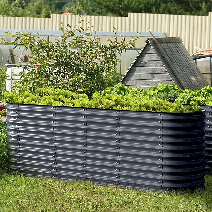 Olle Galvanized Raised Garden Bed Outdoor 32" Tall 12 in 1 Metal Raised Garden Planter Raised Bed for Growing Flowers Herbs Vegetables Bed Raised, Midnight Grey 32" Tall