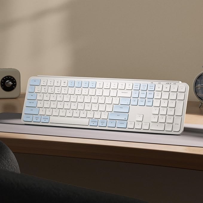 Keychron B6 Pro Ultra-Thin Wireless Keyboard, Full-Size ZMK with Numeric Keypad Quiet Typing, 2.4 GHz/Bluetooth 5.2/Wired Connection Long Battery Life, Compatible with Mac Windows Linux - Retro Blue