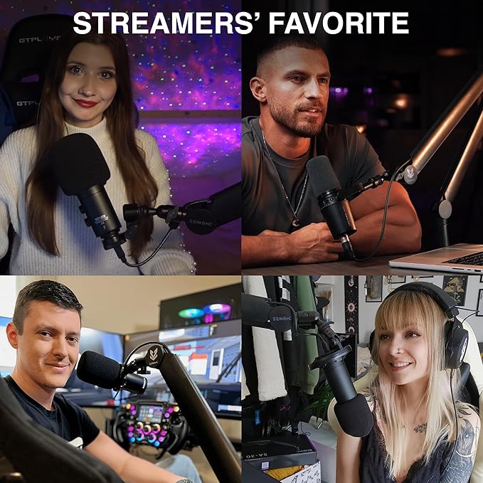 Sensic SA-30 Microphone Boom Arm, 360° Rotatable Mic Stand with 6 inch riser, Microphone Holder with 1/4", 3/8" and 5/8" Adapters, Professional Microphone Arm with Accessories, Mic Boom Arm Black