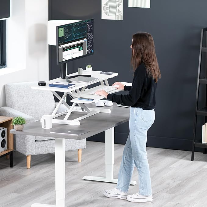 VIVO 42 inch Desk Converter, K Series, Height Adjustable Sit to Stand Riser, Dual Monitor and Laptop Workstation with Wide Keyboard Tray, White, DESK-V042KW