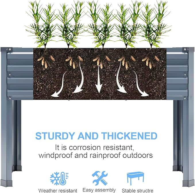 Galvanized Raised Garden Bed with Legs,2PCS 48×18×30in Elevated Planter Box for Backyard,Outdoor Garden, Patio, Balcony, 300lb Capacity,Grey
