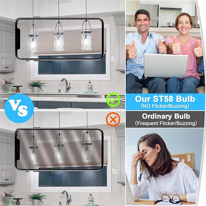 Vintage LED Edison Bulbs 60W Equivalent 850 Lumens, 6W Edison Light Bulb Daylight White 5000K, ST58 LED Filament Bulb E26 Base, Non-Dimmable, Clear Glass, Pack of 6