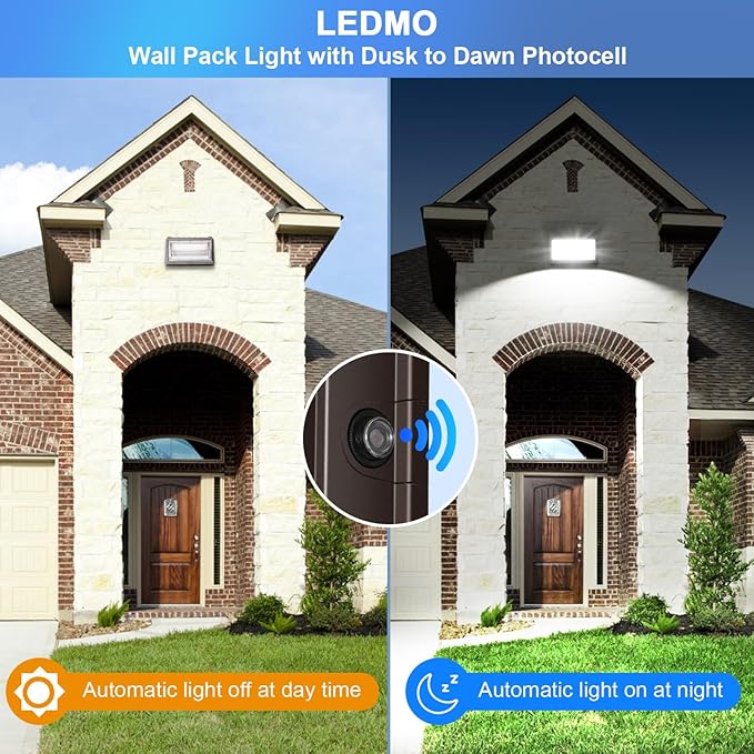 ledmo 150W Wall Pack Lights Outdoor LED Security Light with Photocell 5000K 4 Pack Dusk to Dawn IP65 Commercial Exterior Lighting Fixture 21000lm 100-277V Equivalent,Wall Mount for Backyard,Parking