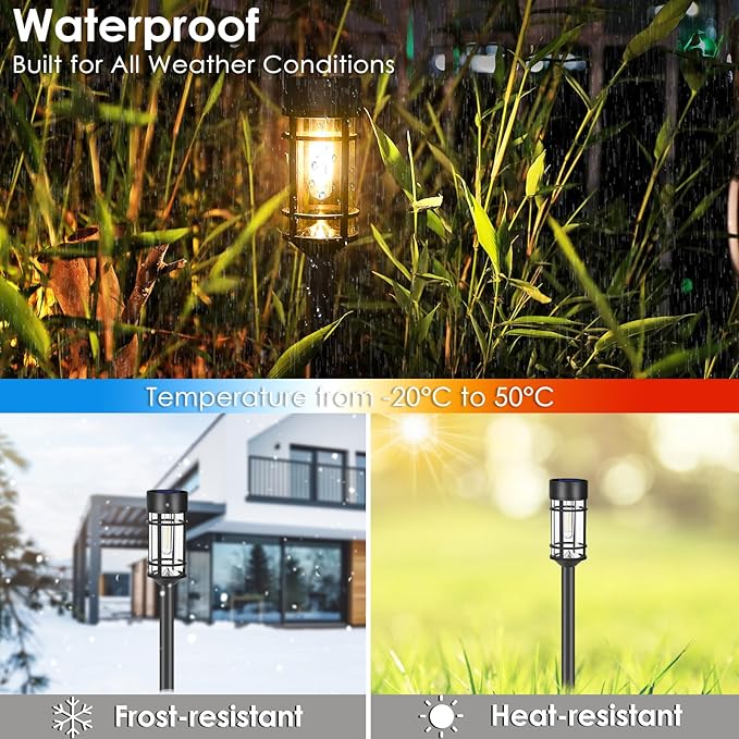 Solar Pathway Lights, 8 Pack LED Solar Lights Outdoor Waterproof, Glass Metal Garden Lighting for Yard Path Landscape Lawn Walkway Driveway, 3000K