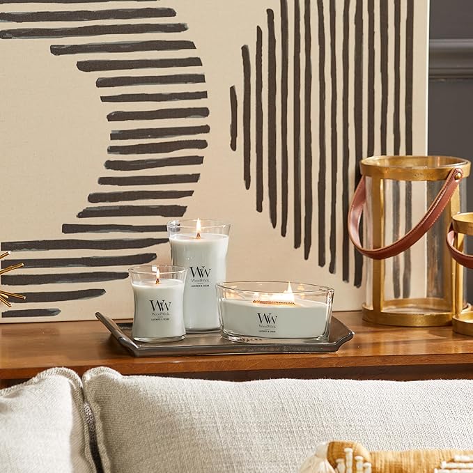 WoodWick Medium Hourglass Candle Lavender & Cedar Scent Crackles as it burns Premium Soy Blend 9.7oz Perfect for gifting