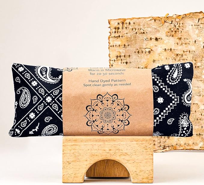 Lavender Eye Pillow for Relaxation, Yoga, Sleep – Weighted Eye Mask for Headache, Sinus, Aromatherapy Moist Heat Compress, Meditation Accessory, Relaxation Gift for Women (Black)