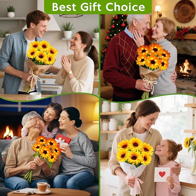 Solar Garden Lights Outdoor, 6 Pack Solar Sunflower Lights with 36 Head 3.4 Inch Flowers, Waterproof Flowers Light Fall Decor Auto ON/Off for Garden Yard Patio Backyard, Gifts for Mom Women