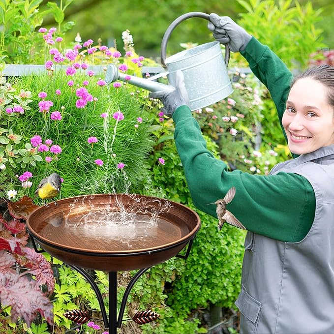 Metal Bird Bath for Outdoor, Vintage Free Standing Birdbathswith Metal Stake Stand,Detachable Bird Baths Feeder Bowl for Garden Patio Yard Lawn Decor,Upgraded 5-Pronged Base (Antique Bronze)