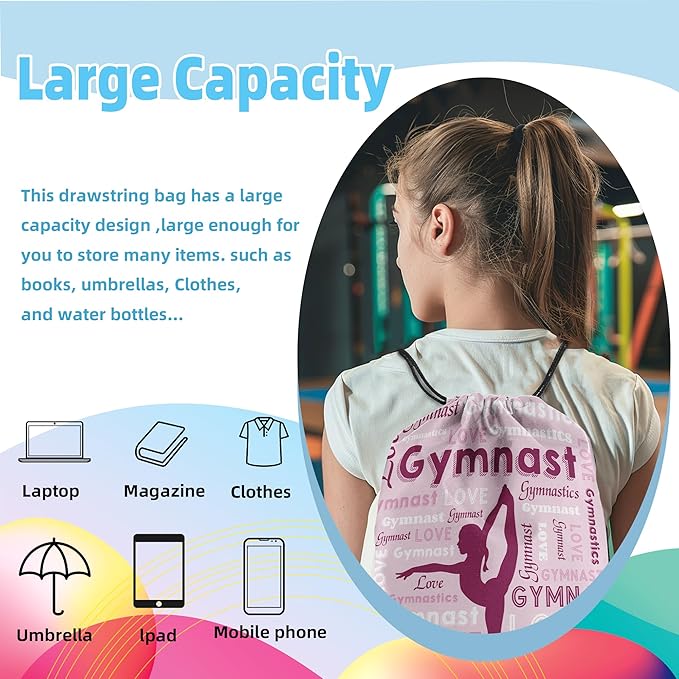 Gymnastics Drawstring Backpack Love Gymnastics Bag Team Gifts (Muiltcolor, 1Pcs)