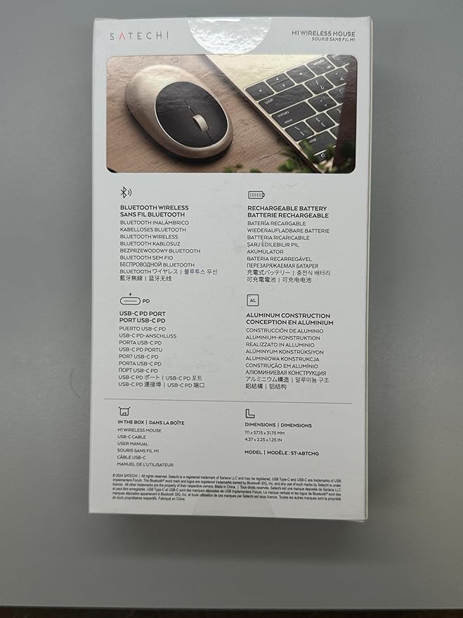 Satechi M1 Wireless Bluetooth Mouse, USB-C Rechargeable, Compact & Portable, for MacBook Air/Pro M4, iPad Air/Pro M4/M3, iPad mini, Mac mini, iMac & Windows - Gold