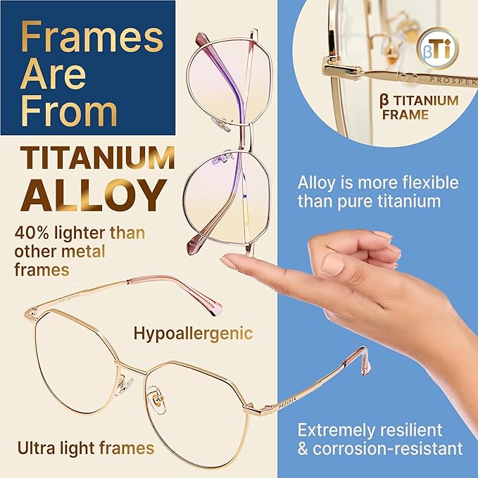 Prospek Blue Light Blocking Glasses for Women Oversized I Lightweight Titanium Frame for Computer with Anti-glare to Reduce Eyestrain I ERA