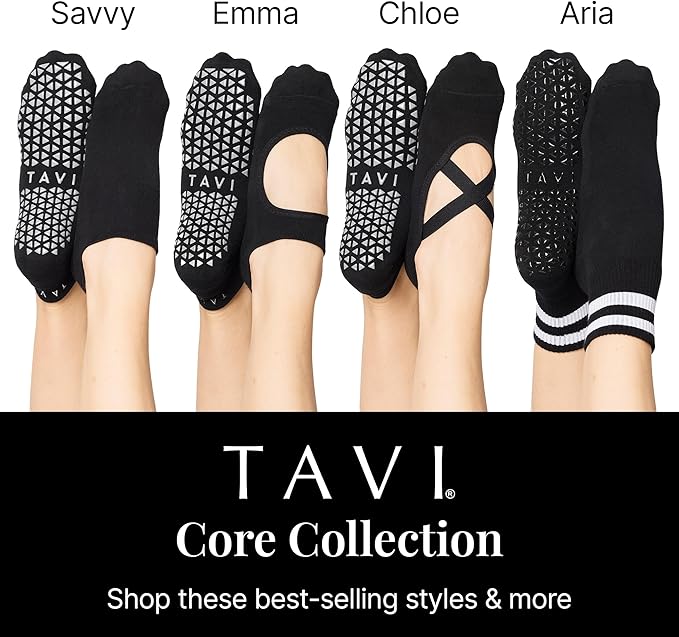 TAVI NOIR Emma Non Slip Socks for Women - Non Skid Grippy for Active Sports Workout Barre, Pilates, Yoga Socks