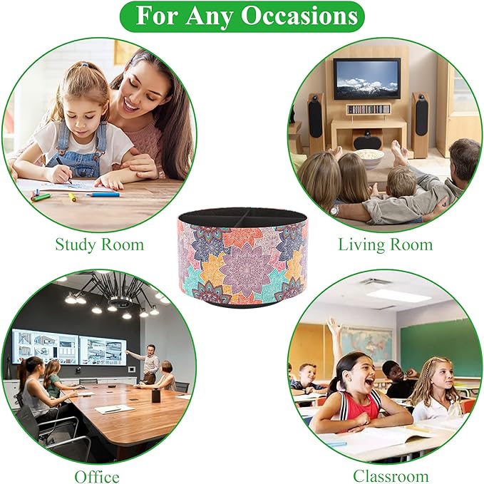 Hennaja Round Leather Art Supply Organizer,Remote Control Holder,360 Degree Rotating,Multi-Functional Pencil Holder,4 Compartments Desktop Stationary Organizer(1-Colorful Flower)