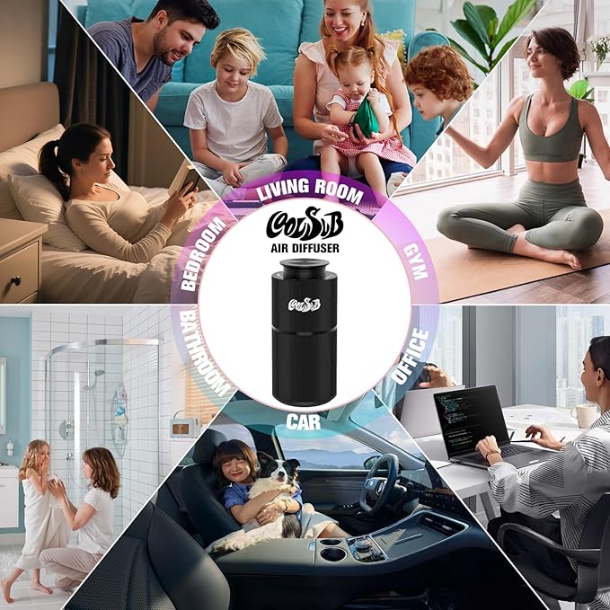 Smart Waterless Diffuser, Waterless Diffusers for Essential Oils with Timer & 3 Mist Levels, Super Silent Aromatherapy Essential Oil Diffuser Battery Operated for Car, Home, Office Black