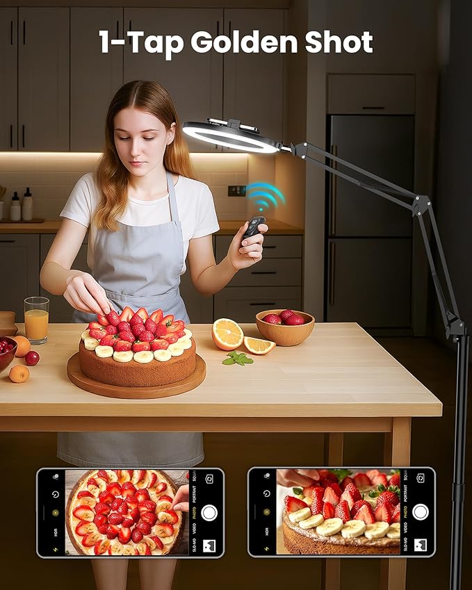 LUXSURE Ring Light Tripod for iPhone with Light,Overhead Camera Mount with Casters,Ring Light with Stand and Phone Holder for Video Recording,Phone Tripod with Light for Live Streaming/Cooking