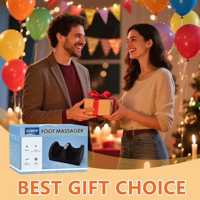 Foot Massager with Heat, Electric Foot and Calf Massager with Roller, Deep Tissue Massage for Plantar Fasciitis, Neuropathy & Pain Relief, Gifts for Women & Men(Black)