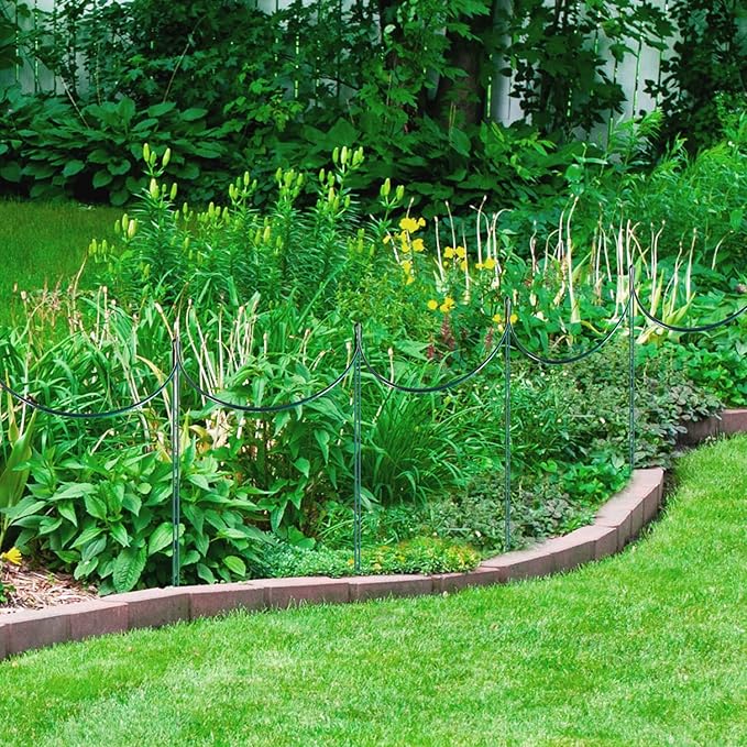 24 Pack Plant Support Stake, Half Round Metal Garden Plant Stake, Green Plant Support Ring, Border Support with Plant Lables & Plant Clips for Outdoor Indoor Plants, Vegetable, Flowers