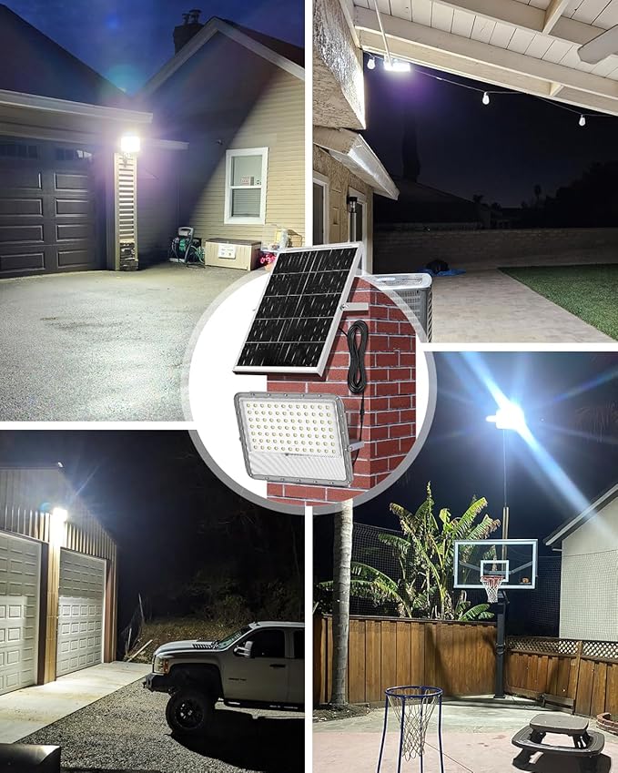 Outdoor Solar LED Flood Lights: Waterproof Security Patio Lights with Remote Control, 6500K Bright Illumination Dawn to Dusk Lighting for Fence, Yard, Backyard, Wall, House (20000MAH)