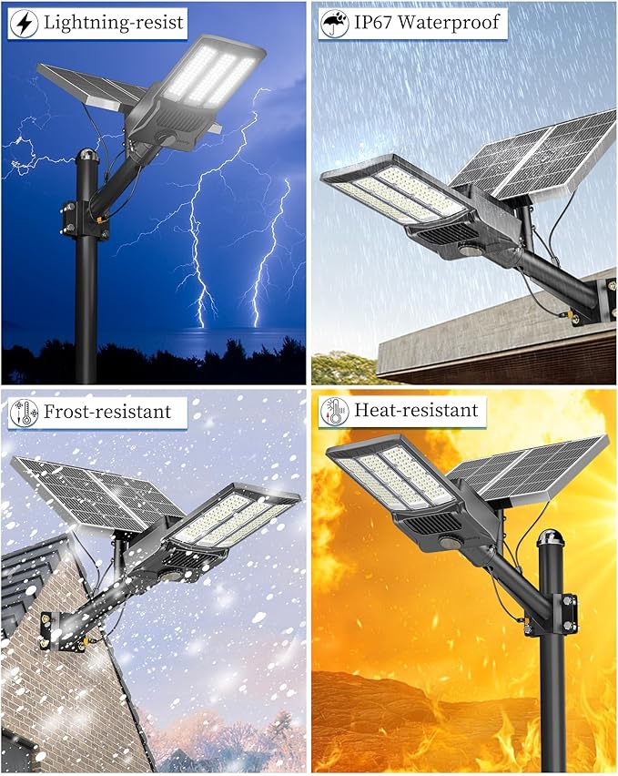 Gefolly SL-12000W Solar Street Light Outdoor 900000LM Wide Angle Commercial Parking Lot Lights Dusk to Dawn 6500K Flood Security Light IP67 Lamp for Basketball Court, Yard, Road