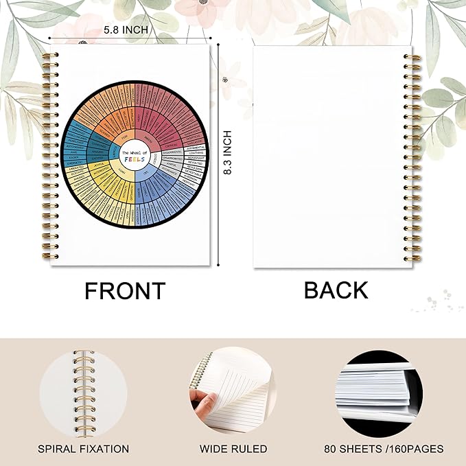 Mental Health Gifts Wheel Of Feels Spiral Notebook Journal, Psychologist Therapist Gifts Notebook For Counselor Student Therapy Office School, 5.5 x 8.3 Inches